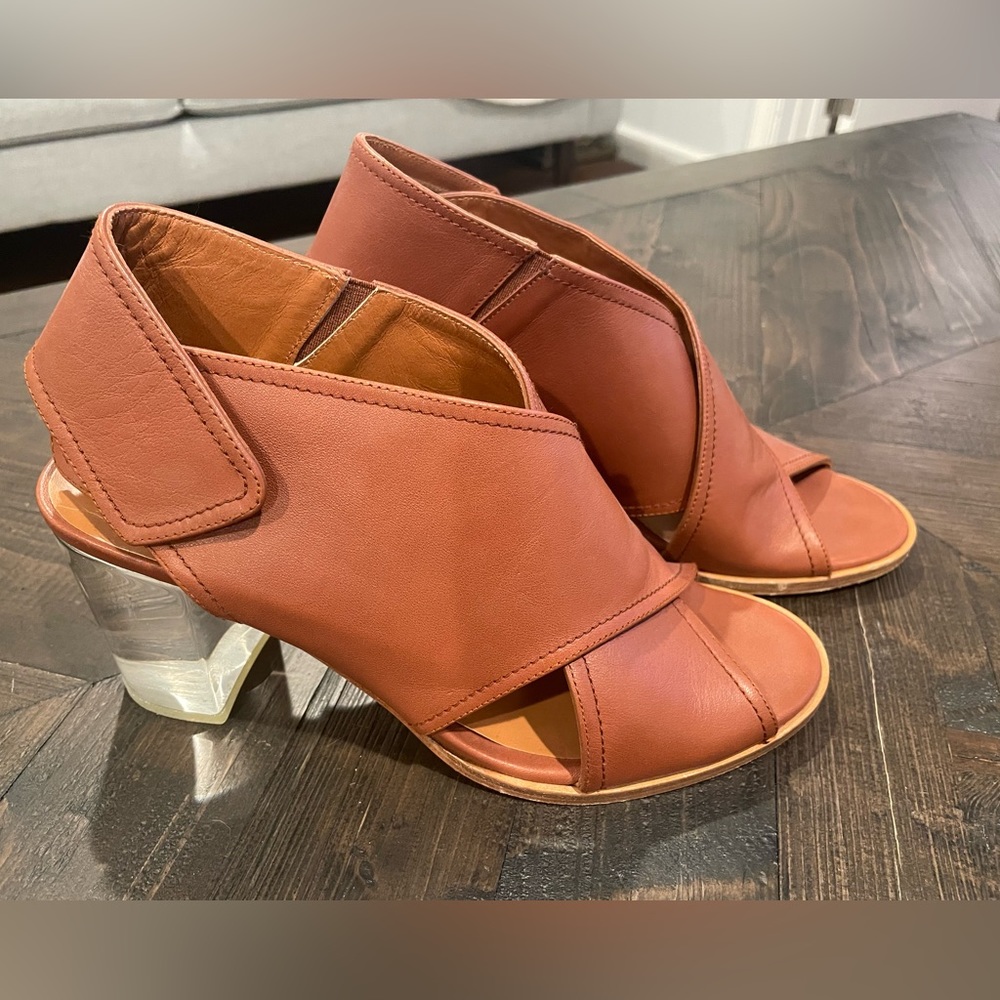 Emma Go Copenhagen Tan Sandal with Acrylic Heel Size 37